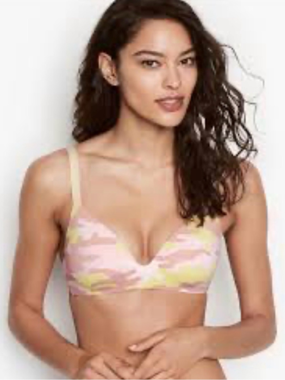 Victoria Secret Women’s Pink & Yellow Printed Wireless Bra 36D